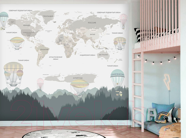 Изображение товара Фотообои листовые Vimala Карта мира с шарами (270x300)