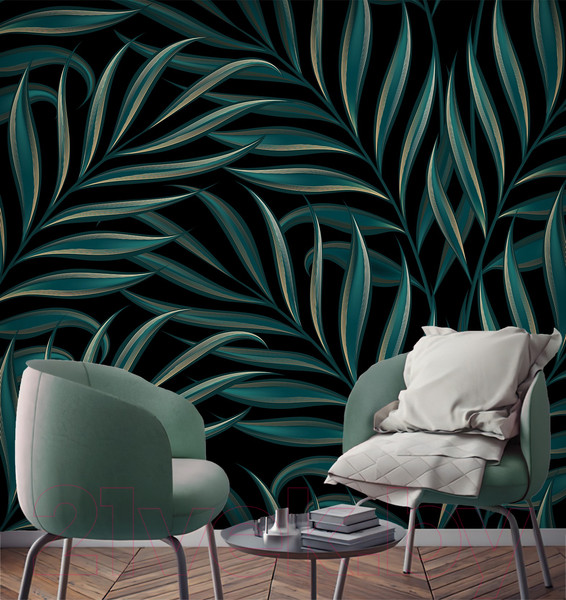 Изображение товара Фотообои листовые Vimala Пальмовые листья на черном (270x300)