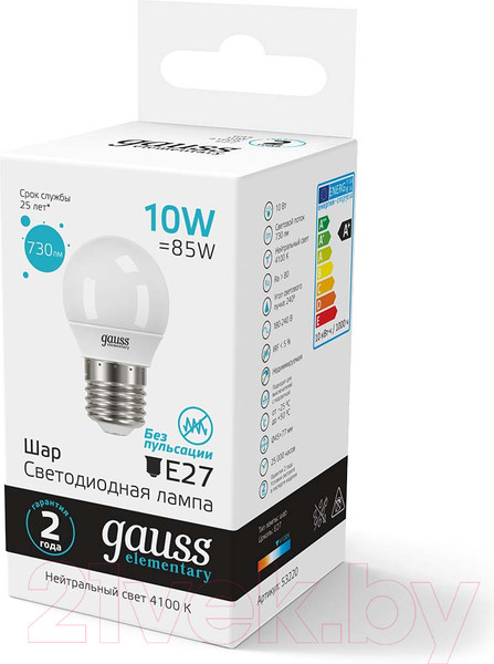 Изображение товара Лампа Gauss Elementary Globe E27 10W 4100К / 53220