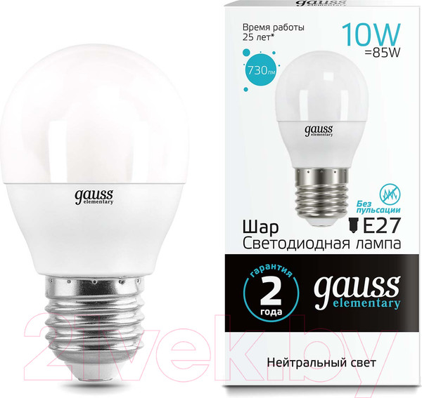 Изображение товара Лампа Gauss Elementary Globe E27 10W 4100К / 53220