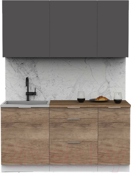 Изображение товара Кухонный гарнитур Интермебель Микс Топ-2 1.6м (графит серый/дуб каньон/дуб флагстаф темный)