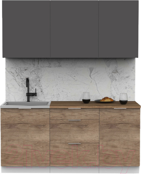 Изображение товара Кухонный гарнитур Интермебель Микс Топ-4 1.8м (графит серый/дуб каньон/дуб флагстаф темный)