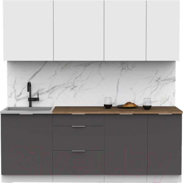 Изображение товара Кухонный гарнитур Интермебель Микс Топ-6 2.1м (белый премиум/графит серый/дуб флагстаф темный)