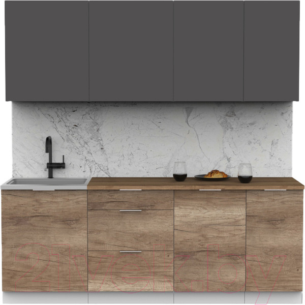 Изображение товара Кухонный гарнитур Интермебель Микс Топ-6 2.1м (графит серый/дуб каньон/дуб флагстаф темный)