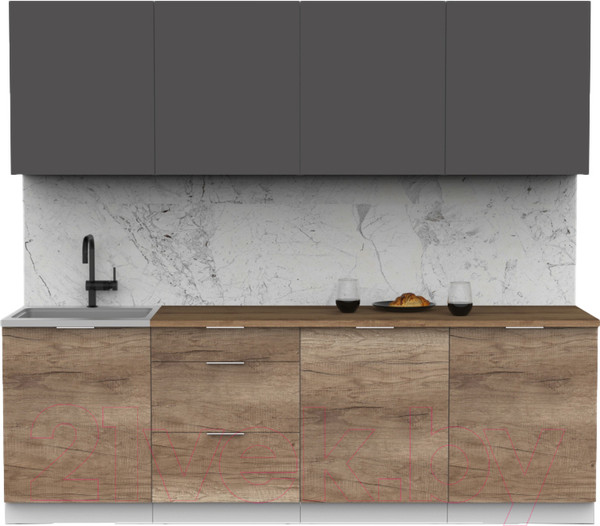 Изображение товара Кухонный гарнитур Интермебель Микс Топ-8 2.4м (графит серый/дуб каньон/дуб флагстаф темный)