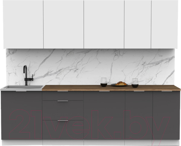 Изображение товара Кухонный гарнитур Интермебель Микс Топ-9 2.6м (белый премиум/графит серый/дуб флагстаф темный)