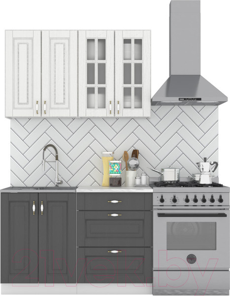 Изображение товара Кухонный гарнитур Интермебель Бостон-1 1.2м (акация белая/акация графит/дуб флагстаф темный)