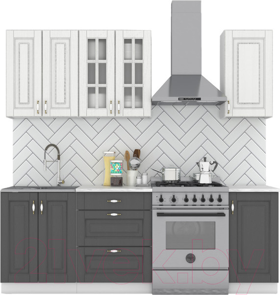 Изображение товара Кухонный гарнитур Интермебель Бостон-2 1.6м (акация белая/акация графит/дуб флагстаф темный)