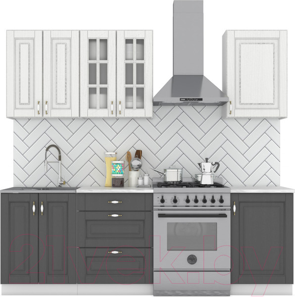 Изображение товара Кухонный гарнитур Интермебель Бостон-3 1.7м (акация белая/акация графит/дуб флагстаф темный)