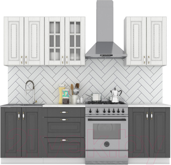 Изображение товара Кухонный гарнитур Интермебель Бостон-4 1.8м (акация белая/акация графит/дуб флагстаф темный)