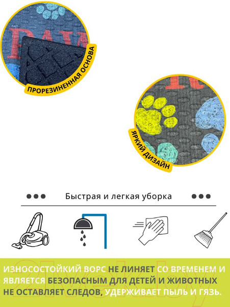 Изображение товара Коврик грязезащитный Multy Home Soft Step Lima 45x75 / SH5000650 (разноцветный/лапки)