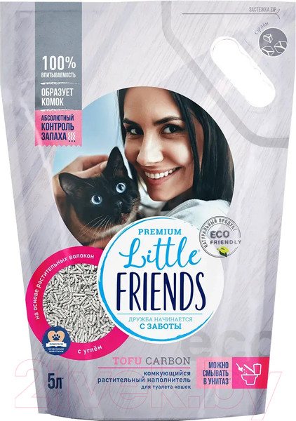Изображение товара Наполнитель для туалета Little Friends Tofu Carbon растительный с углем (5л/2.5кг)