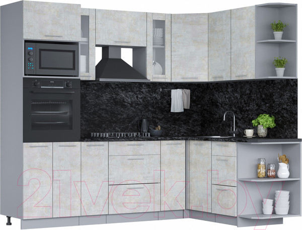 Изображение товара Кухонный гарнитур Интерлиния Мила 1.68x2.4 правая (бетон лайт/бетон лайт/кастилло темный)