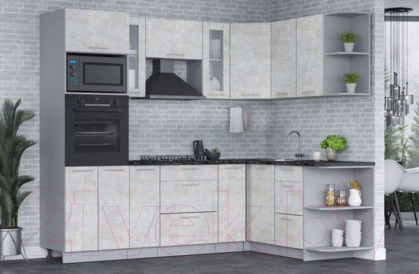 Изображение товара Кухонный гарнитур Интерлиния Мила 1.68x2.4 правая (бетон лайт/бетон лайт/кастилло темный)