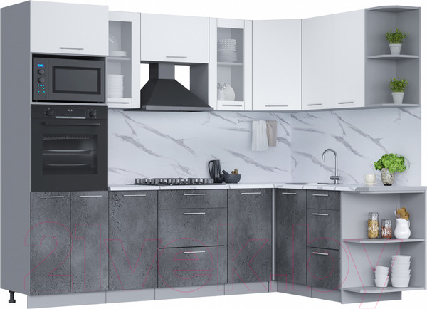 Изображение товара Кухонный гарнитур Интерлиния Мила 1.68x2.6 правая (белый платинум/бетон портленд/белый гранит)