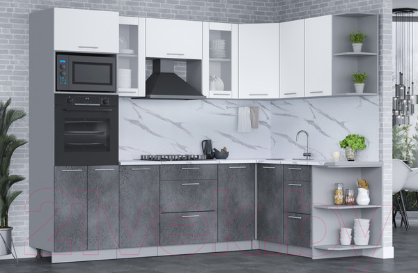 Изображение товара Кухонный гарнитур Интерлиния Мила 1.68x2.6 правая (белый платинум/бетон портленд/белый гранит)