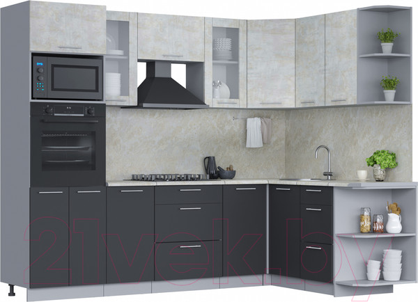 Изображение товара Кухонный гарнитур Интерлиния Мила 1.68x2.6 правая (бетон лайт/антрацит/опал светлый)
