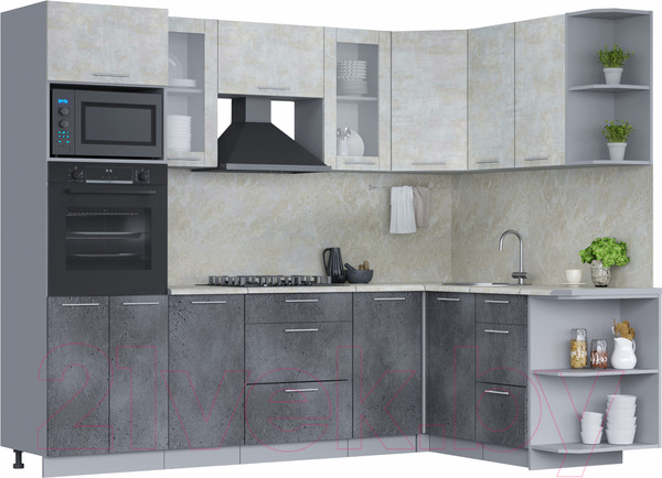 Изображение товара Кухонный гарнитур Интерлиния Мила 1.68x2.6 правая (бетон лайт/бетон портленд/опал светлый)