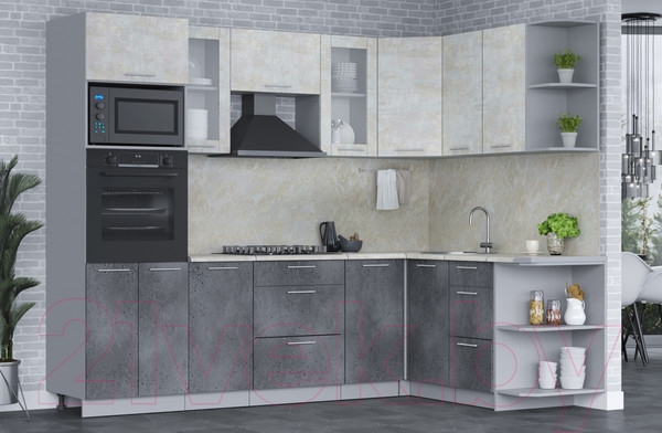 Изображение товара Кухонный гарнитур Интерлиния Мила 1.68x2.6 правая (бетон лайт/бетон портленд/опал светлый)