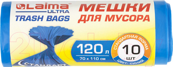 Изображение товара Пакеты для мусора Laima Ultra / 607695 (120л, 10шт, синий)