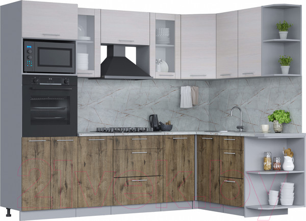 Изображение товара Кухонный гарнитур Интерлиния Мила 1.68x2.6 правая (вудлайн кремовый/дуб веллингтон/серый каспий)