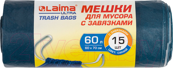Изображение товара Пакеты для мусора Laima Ultra / 607696 (60л, 15шт, синий)