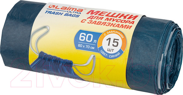 Изображение товара Пакеты для мусора Laima Ultra / 607696 (60л, 15шт, синий)