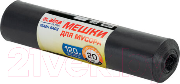 Изображение товара Пакеты для мусора Laima Ultra 120л / 607697 (20шт, черный)