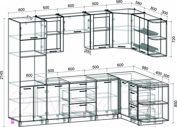 Изображение товара Кухонный гарнитур Интерлиния Мила 1.68x2.8 правая (белый платинум/бетон портленд/белый гранит)