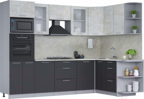 Изображение товара Кухонный гарнитур Интерлиния Мила 1.68x2.8 правая (бетон лайт/антрацит/опал светлый)