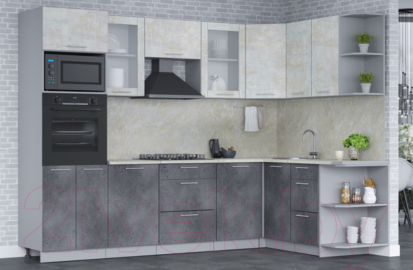 Изображение товара Кухонный гарнитур Интерлиния Мила 1.68x2.8 правая (бетон лайт/бетон портленд/опал светлый)