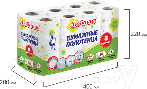 Изображение товара Бумажные полотенца Любаша Eco 2х слойные / 114743 (8рул)