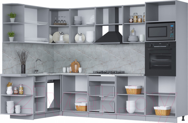 Изображение товара Кухонный гарнитур Интерлиния Мила 1.68x3.0 правая (дуб веллингтон/дуб веллингтон/травертин серый)