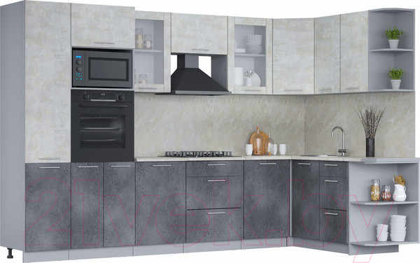 Изображение товара Кухонный гарнитур Интерлиния Мила 1.68x3.2 правая (бетон лайт/бетон портленд/опал светлый)