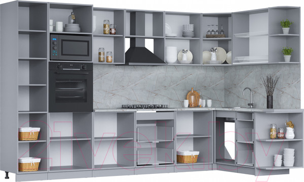 Изображение товара Кухонный гарнитур Интерлиния Мила 1.68x3.4 правая (бетон лайт/антрацит/опал светлый)