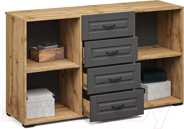 Изображение товара Тумба Империал Лацио Сканди 2д 4ящ (вотан/сканди графит/ручка черная)