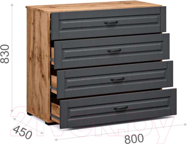 Изображение товара Комод Империал Лацио Сканди 4ящ (вотан/сканди графит/ручка черная)