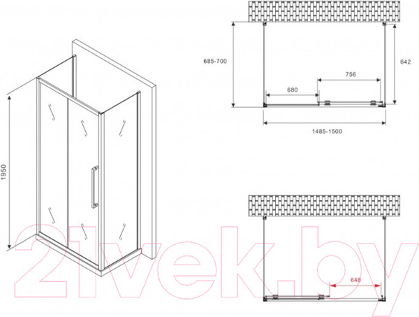 Изображение товара Душевой уголок Abber Schwarzer Diamant AG30150MH-S70M-S70M