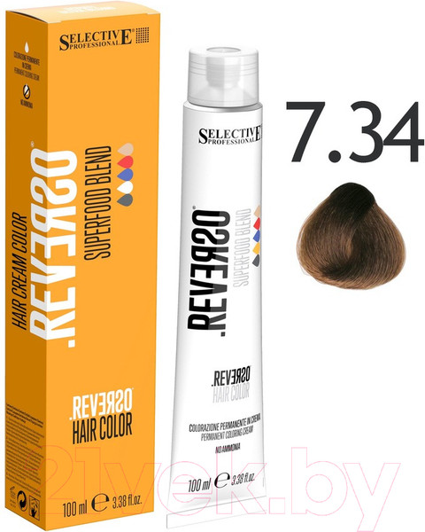 Изображение товара Крем-краска для волос Selective Professional Reverso Superfood 7.34 / 89734 (100мл, блондин золотисто-медный)
