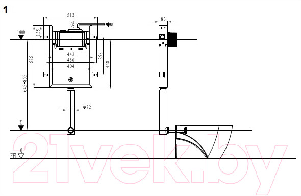 Изображение товара Унитаз приставной с инсталляцией WeltWasser Amberg 404 + Gelbach 002 GL-WT + Amberg RD-CR