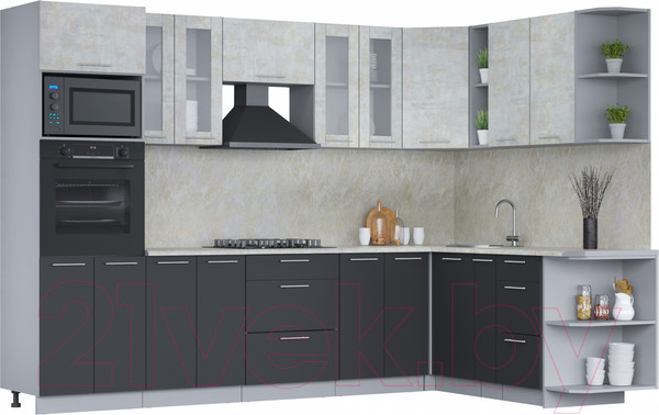 Изображение товара Кухонный гарнитур Интерлиния Мила 1.88x3.0 правая (бетон лайт/антрацит/опал светлый)