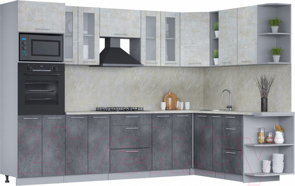 Изображение товара Кухонный гарнитур Интерлиния Мила 1.88x3.0 правая (бетон лайт/бетон портленд/опал светлый)