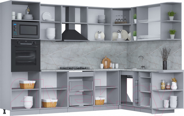 Изображение товара Кухонный гарнитур Интерлиния Мила 1.88x3.0 правая (бетон лайт/бетон портленд/опал светлый)