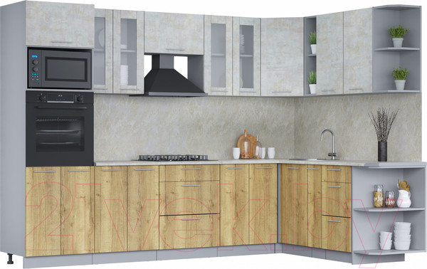 Изображение товара Кухонный гарнитур Интерлиния Мила 1.88x3.0 правая (бетон лайт/дуб золотой/опал светлый)