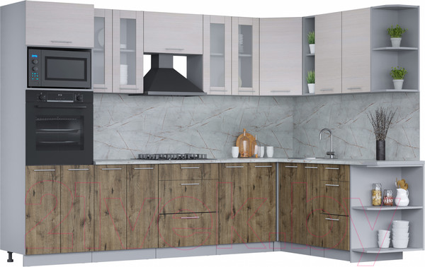 Изображение товара Кухонный гарнитур Интерлиния Мила 1.88x3.0 правая (вудлайн кремовый/дуб веллингтон/серый каспий)