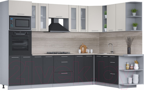 Изображение товара Кухонный гарнитур Интерлиния Мила 1.88x3.0 правая (персидский жемчуг/антрацит/травертин серый)