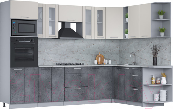 Изображение товара Кухонный гарнитур Интерлиния Мила 1.88x3.0 правая (персидский жемчуг/бетон портленд/серый каспий)