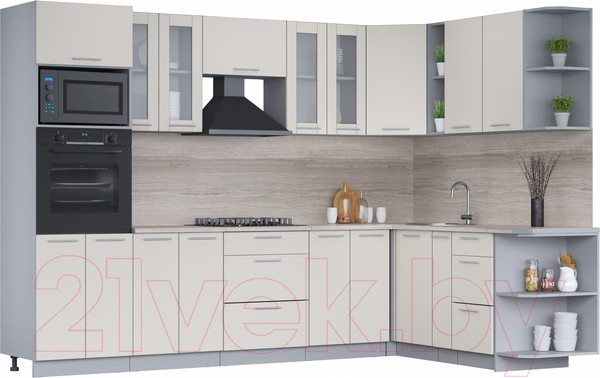 Изображение товара Кухонный гарнитур Интерлиния Мила 1.88x3.0 правая (персидский жемчуг/персидский жемчуг/травертин серый)