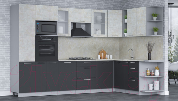 Изображение товара Кухонный гарнитур Интерлиния Мила 1.88x3.2 правая (бетон лайт/антрацит/опал светлый)