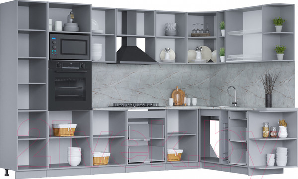 Изображение товара Кухонный гарнитур Интерлиния Мила 1.88x3.2 правая (бетон лайт/антрацит/опал светлый)